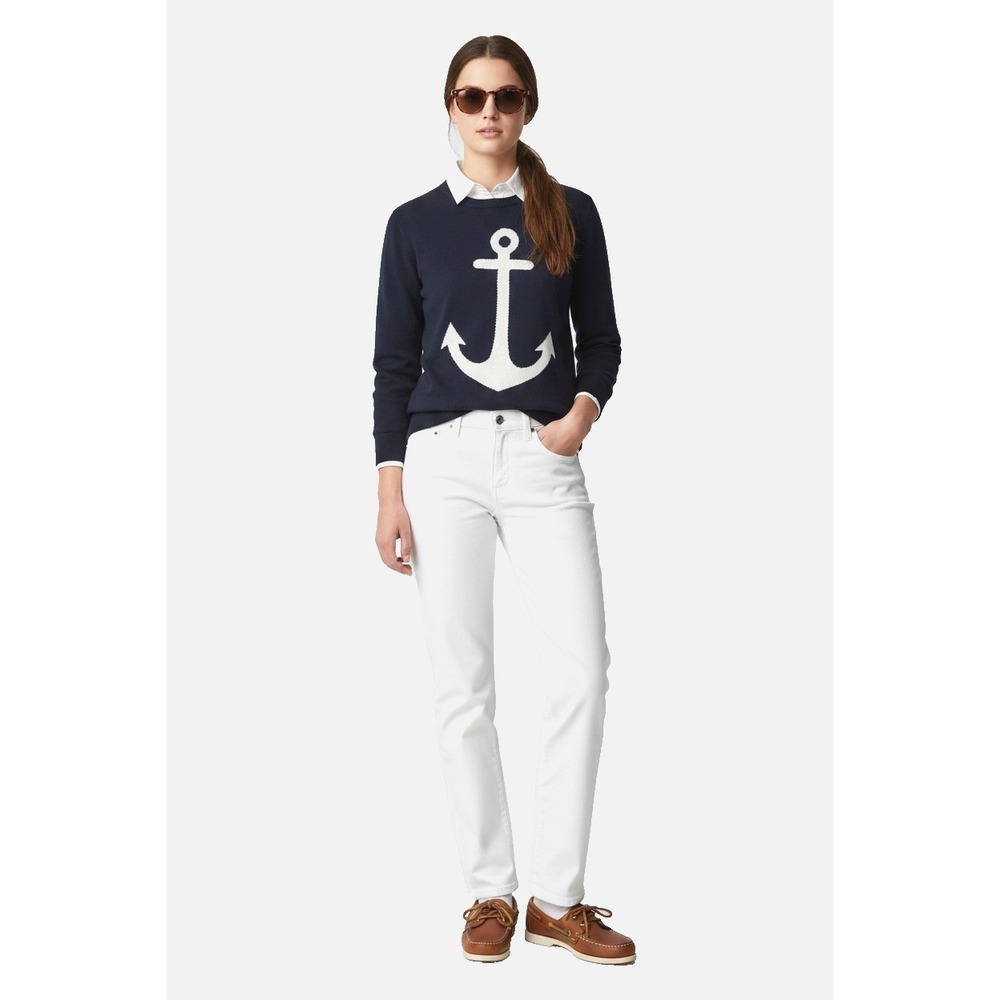Banana Republic Anchor Sweater L Navy Blue White Nautical Intarsia Crew Coastal